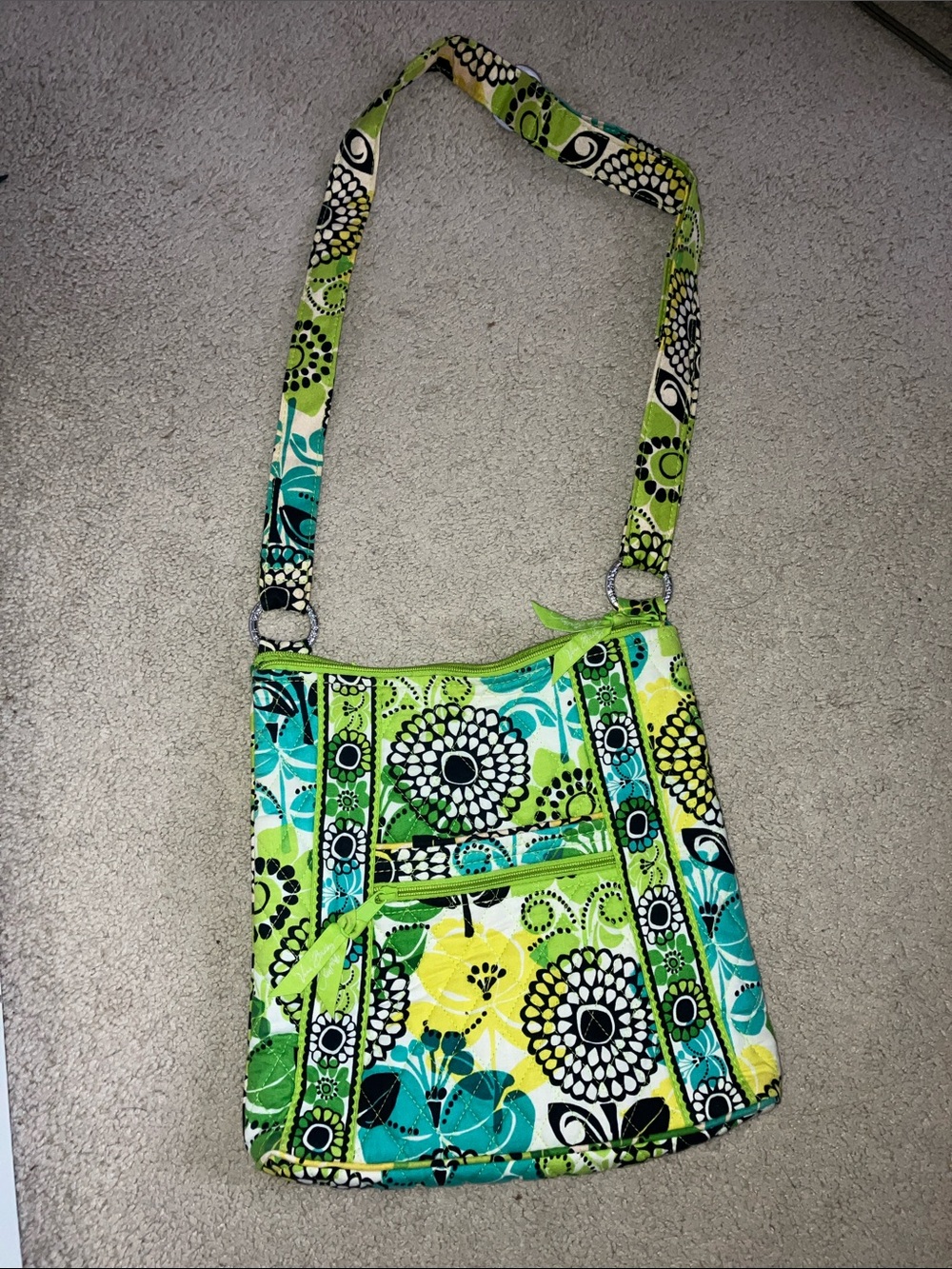 Vera Bradley Green, Teal & Yellow Floral Quilted Crossbody